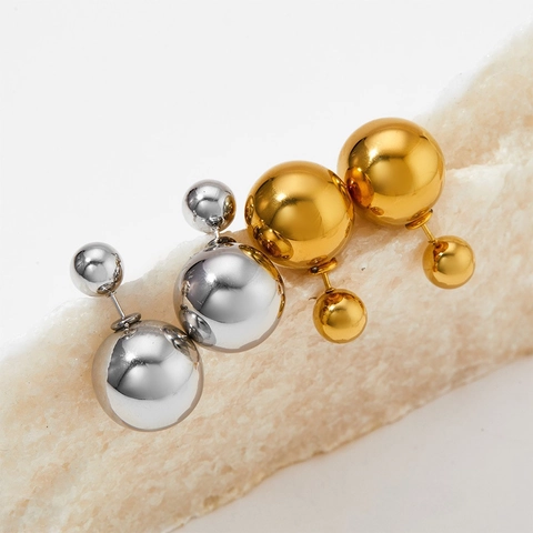 Orecchini Minimalisti A Doppia Sfera Acciaio Inossidabile Lucidato Con Künstliche Perle Finti Moda Donna