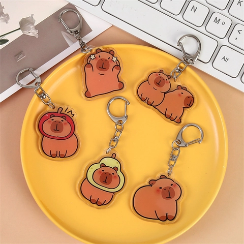 Porte-Clés Capybara Mignon Dessin Animé Acrylique Double Face Pendentif Animal Décoration Sac Cadeau Enfant