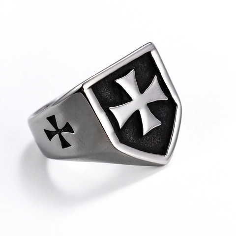Anello Scudo Croce In Acciaio Inossidabile Per Uomo Gioielli Gothic Punk Retro Vintage