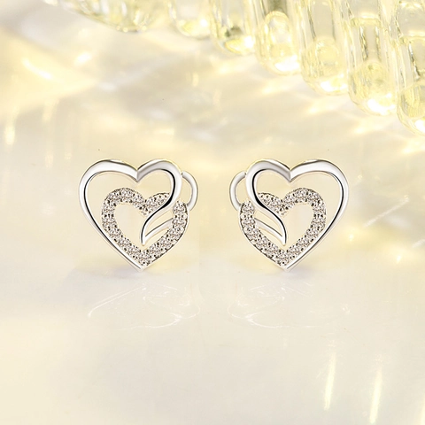 Double Heart Stud Earrings Exquisite Copper Hollow Heart Micro-set Zircon Elegant Jewelry For Women