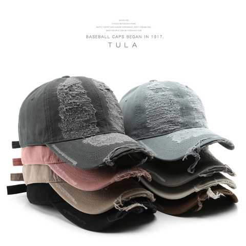 Distressed Ripped Baseball Cap Washed Cotton Vintage Retro Soft Top Adjustable Curved Brim Hat Streetwear Unisex