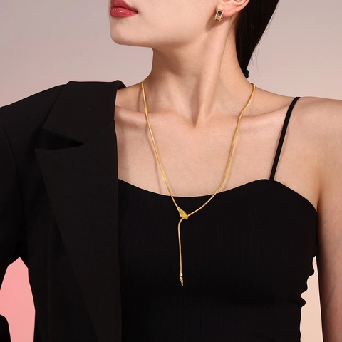 Roestvrijstalen Slangenketting Halsketting Y-Vorm Verstelbare Lariat Street Style Chic Sieraden Voor Dames
