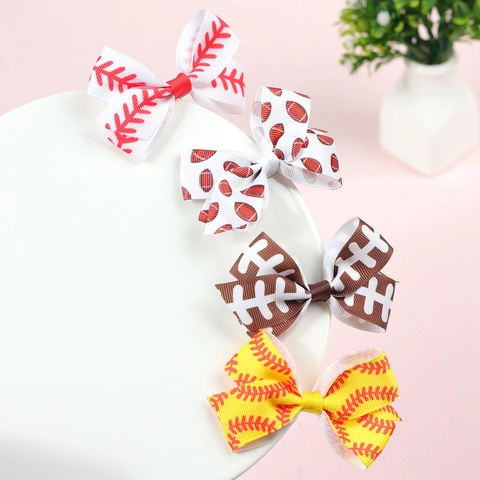 Haarstrik Clips Voor Kinderen Grosgrain Lint Amerikaans Voetbal Honkbal Patronen Sportieve Cheerleading Accessoires