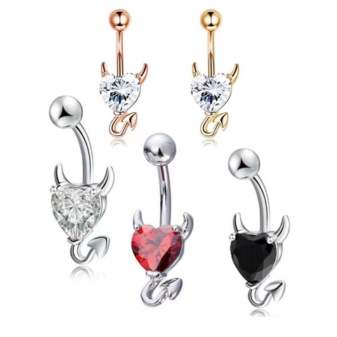 Piercing Ombelico Acciaio Inossidabile 316L Cuore Zirconia Piccolo Diavolo Corna Coda Gioielli Corpo
