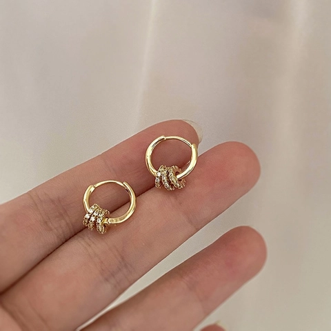 Mini Boucles D'oreilles Huggie En Cuivre Plaquées Or Avec Petits Anneaux En Zircon Bijoux Pour Femmes