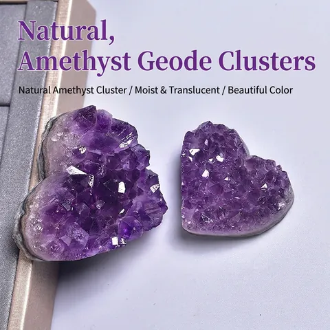 Natural Amethyst Cluster Heart Shaped Uruguay Deep Purple Crystal Geode Specimen Healing Gemstone Home Decor