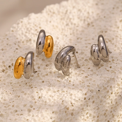 Irregular Geometric Hoop Earrings 18K Gold Plated Stainless Steel With 925 Sterling Silver Earring Post Bi-Color For Women