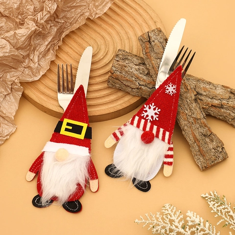 Weihnachts Gnom Besteckhalter Strickstoff Gesichtsloser Weihnachtsmann Geschirrbeutel Für Festliche Feiertags Tischdeko