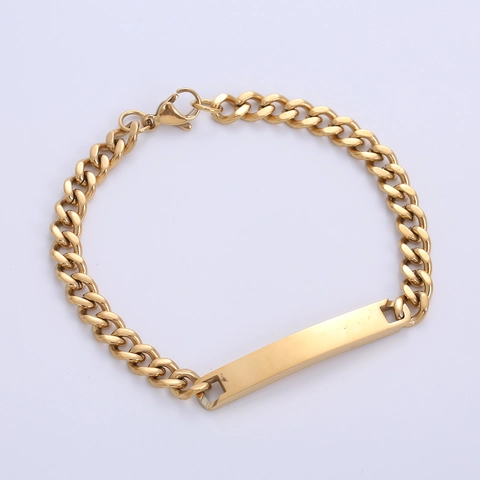 Bracciale A Maglia Cubana In Acciaio Inossidabile Minimalista Con Barra Rettangolare Liscia Gioielli Geometrici Unisex 18K Oro