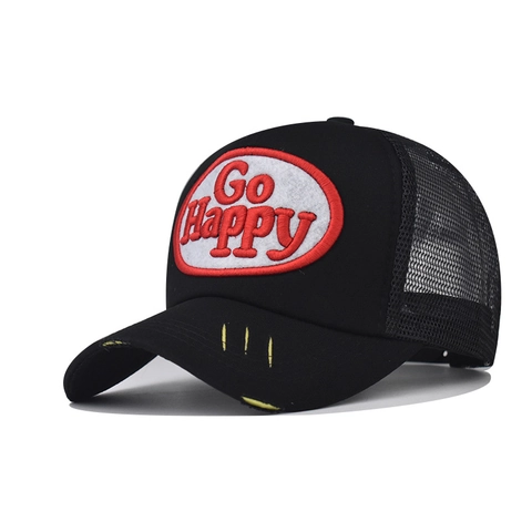Cappello Trucker In Rete Con Ricamo Go Happy Stile Vintage Lavato Regolabile Per Uomini E Donne