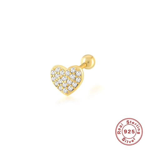 Orecchini a Bottone a Cuore in Argento Sterling 925 per Donna Pavé di Zirconia Chiusura a Vite Helix Gioielli Piercing