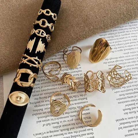Stainless Steel Rings For Women Gold Color Hollow Heart Geometric Open Adjustable Minimalist Finger Jewelry Chic
