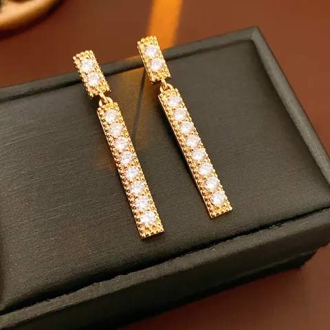 Geometric Square Bar Dangle Stud Earrings With 925 Sterling Silver Earring Post And Zircon Copper For Women Light Luxury