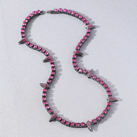 Collana Tennis Da Uomo Hip Hop Con Borchie Lega Di Zinco Strass Completi Stile Gothic Rap Punk Gioielli