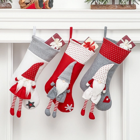Weihnachtsstrumpf Geschenkbeutel Vlies Strickstoff Mit 3D Gesichtsloser Gnom Puppe Schwedischer Tomte Nordic Dekor