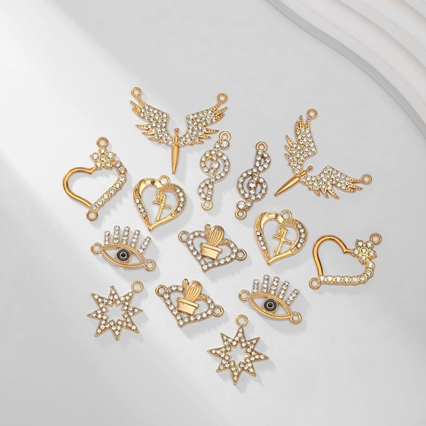 Alloy Rhinestone Charms Gold Color Pendants For DIY Jewelry Making Heart Star Evil Eye Musical Note Findings