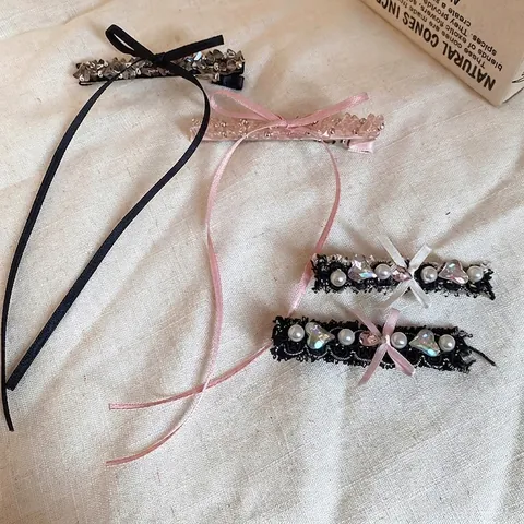 Molletta Per Capelli Con Fiocco A Cuore In Strass Pizzo Nastro Finta Perla Artificial Lega Forcina Per Capelli Da Donna Elegante