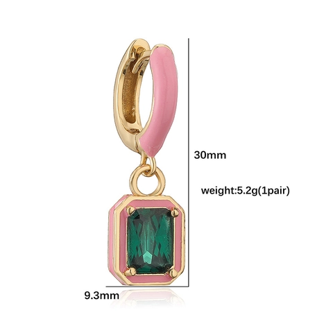 Süße Bunte Emaille Quadratische Ohrhänger Vergoldet Geometrische Strass Huggie Ohrringe Für Damen Urlaub Mode Schmuck