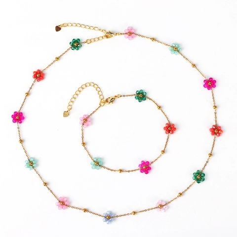 Elegante Collana E Bracciale Di Fiori Rame Placcato Oro 18K Cristallo Perla Artificial Gioielli Floreali Per Donna Ciondolo Cuore