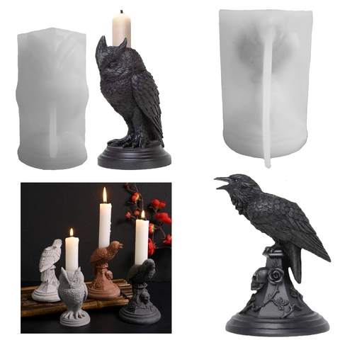 Halloween Uil Raaf Kandelaar Siliconen Vorm Doe Het Zelf Hars Gieten Gips Ornament Gotische Diervorm Huisdecoratie