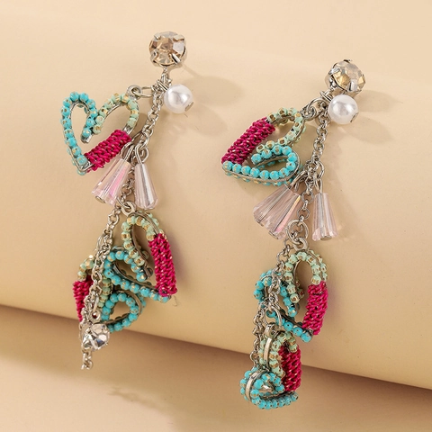Bohemian Heart Tassel Dangle Earrings With Imitation Artificial Pearl Crystal And 925 Sterling Silver Earring Post Vintage Ethnic