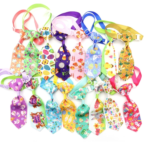 Easter Pet Necktie Polyester Grosgrain Ribbon Adjustable Buckle Holiday Bunny Egg Print For Dogs Cats Accessories