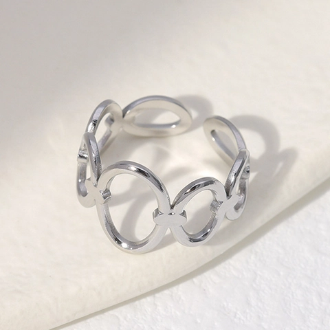 Geometric Hollow Linked Oval Stainless Steel Ring For Women Adjustable Open Minimalist Jewelry Aesthetic Accessories