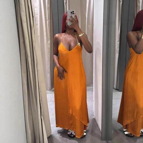 Sexy Satin Maxi Dress Metal Chain Straps Star Charms Backless Asymmetric Hem Elegant Evening Gown For Women