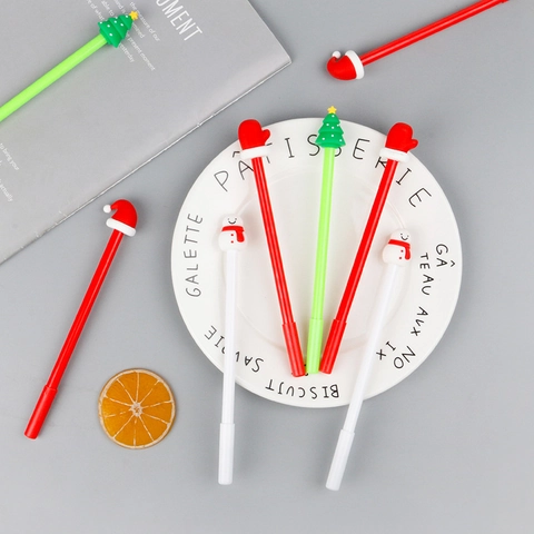 Stylos Gel Dessin Animé Noël Bonhomme De Neige Sapin Chapeau Gant Silicone Plastique Cadeau Fête Fournitures Bureau