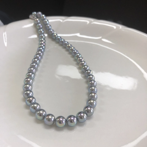Collana Di Künstliche Perle Di Cristallo Artificiale Tonde Aurora Con Chiusura In Argento Sterling 925 Catena Da Clavicola Blu Argento
