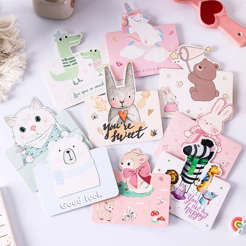 Cartoon Animal Greeting Cards White Cardboard Foldable Cutout Rabbit Bear Deer Birthday Valentine Day Gift Message Cute