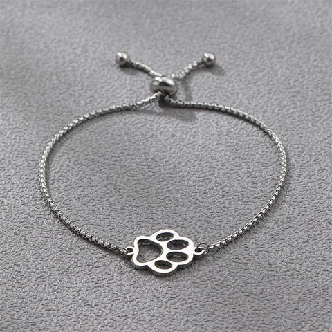 Pulsera De Huella De Pata De Acero Inoxidable Ajustable Cadena De Caja Minimalista Hueco Joyería De Mascotas Para Mujer