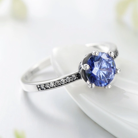 925 Sterling Silver Ring Tanzanite Blue Zircon Crown Luxury Fashion Vintage Prong Setting Jewelry For Women