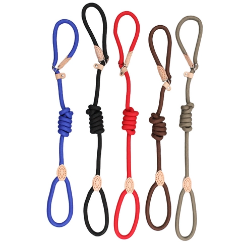 Dog Slip Lead Leash Braided Nylon Rope Adjustable Training Leash For Small Medium Large Dogs Durable Leather Connector