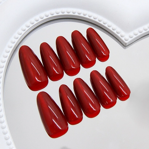 Unghie Finte A Mandorla Occhio Di Gatto Rosso Vino Fatte A Mano Plastica ABS Stile Retrò Eleganti Punte Per Manicure Per Donne
