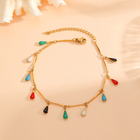 Water Drop Pendant Bracelet Stainless Steel 18K Gold Plated Colorful Enamel Charms Dainty Jewelry For Women