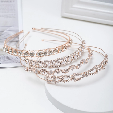 Rhinestone Faux Artificial Pearl Headband Retro French Alloy Sparkling Hair Hoop For Women Party Daily Hair Accessories