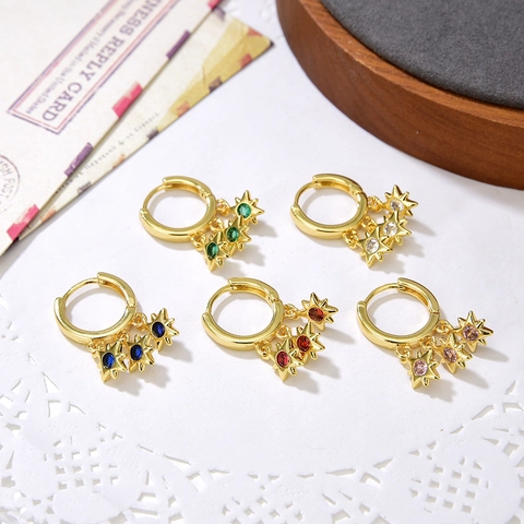 Orecchini a Cerchio in Rame con Stella Marina Pendenti Colorati Zirconia Intarsiati Oro per Donna Gioielli alla Moda