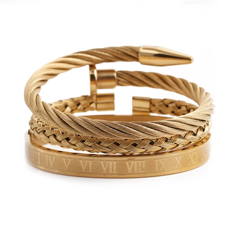 Pulsera Brazalete Hombre Acero Inoxidable Números Romanos Cable Trenzado Diseño Clavo Joyería Vintage