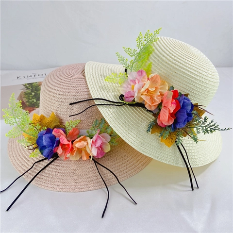 Chapeau De Pêcheur En Paille D'été Femme Large Bord Floral Protection Solaire Plage Voyage Pliable Style Bohème