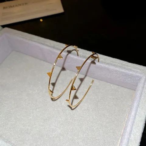 Gold Plated Copper Hoop Earrings With Triangular Spikes Rivets And Silver Earring Post Punk Geometric Jewelry For Women