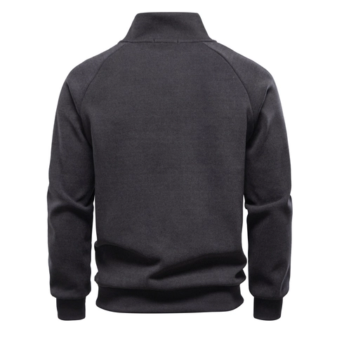 Sweat-shirt Homme Col Montant Fermeture Éclair Latérale Doublé Polaire Pull Manches Longues Décontracté Polyester