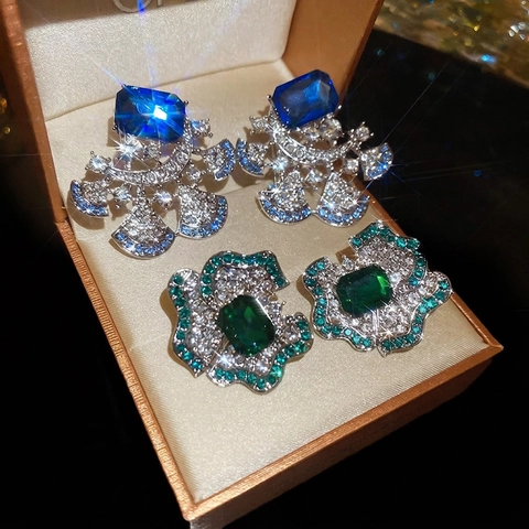 Luxury Flower Fan Stud Earrings Alloy Zirconia With 925 Sterling Silver Earring Post Vintage Palace Style For Women