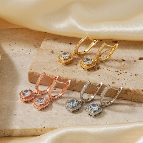 Orecchini Pendenti Quadrati Con Zircone Rame Geometrico Micro Pavé Cerchio Gioielli Per Donne Versatile Elegante Accessori