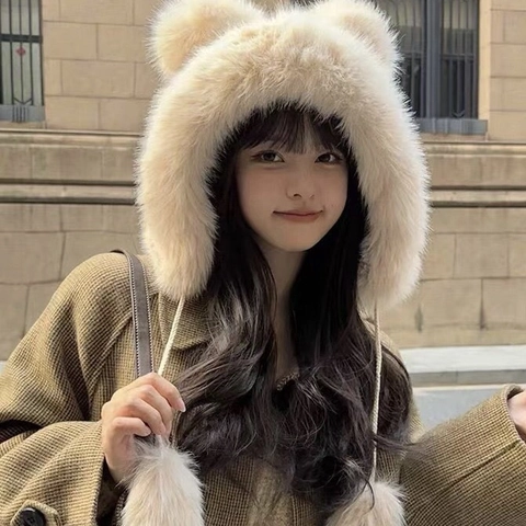 Dolce Colbacco in Peluche a Forma di Orecchie da Orso Stile Giapponese Pelliccia Sintetica Protezione per le Orecchie per Donna