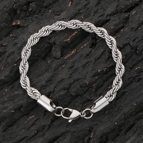Pulsera de Cadena de Cuerda de Acero Inoxidable Minimalista Para Mujeres Hombres Pulsera de Cadena Retorcida Joyería Chapada Oro Plata Negro Regalo Accesorio Unisex