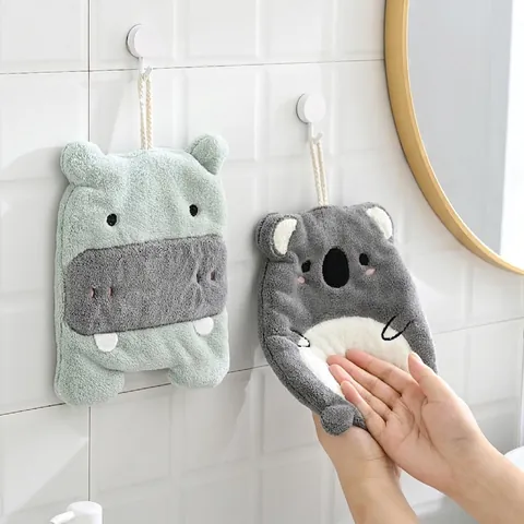 Cute Cartoon Animal Hand Towels Coral Fleece Absorbent Hanging Loop Bathroom Kitchen Quick Dry For Kids Koala Capybara