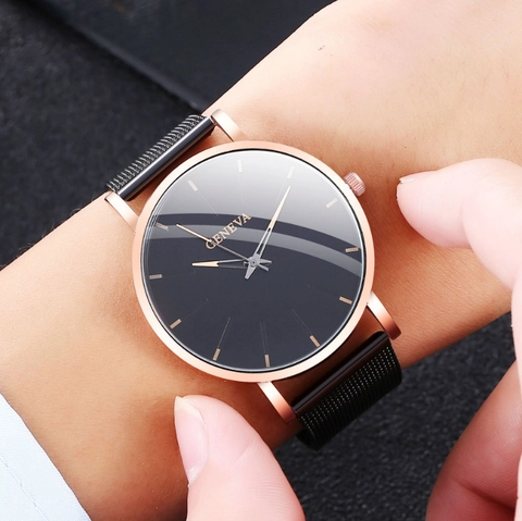 Geneva Orologio al Quarzo da Uomo Minimalista Cassa in Lega Cinturino in Maglia Acciaio Inossidabile Pelle Moda Business