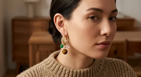 Vintage Saturnus Ring Hangende Oorbellen Met Koper Zirkoon Tijgeroog En Zilveren Oorsteker Dames Sieraden