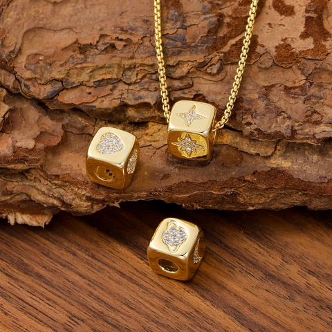 Breloques En Cuivre Zircon Cubique Plaqué Or 18 Carats DIY Alphabet Symboles Cœur Étoile Bijoux
